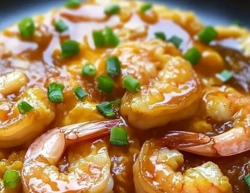 Authentic Shrimp Egg Foo Young with shrimp and vegetables served on a plate