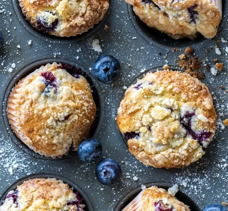Delicious homemade blueberry muffins fresh out of the oven