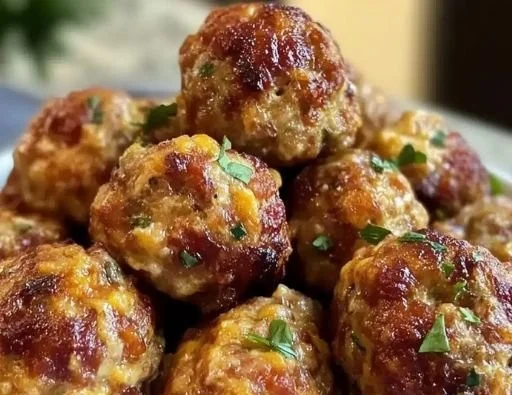 Creamy Keto Rotel sausage balls ready to serve as a tasty snack.