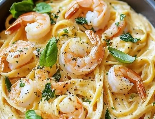 Creamy Marry Me shrimp pasta dish garnished with herbs on a romantic dinner table
