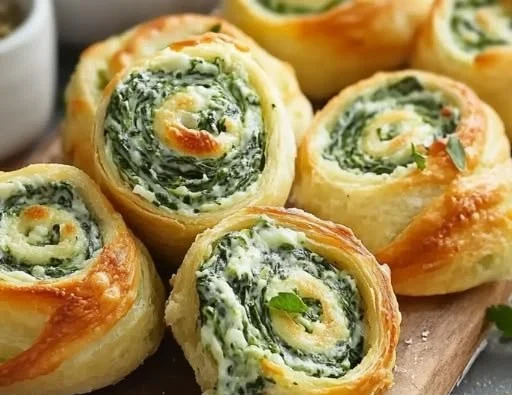 Delicious creamy spinach dip pinwheels served as a tasty snack