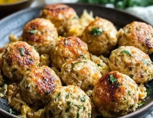 Delicious baked chicken meatballs served with a side of vegetables