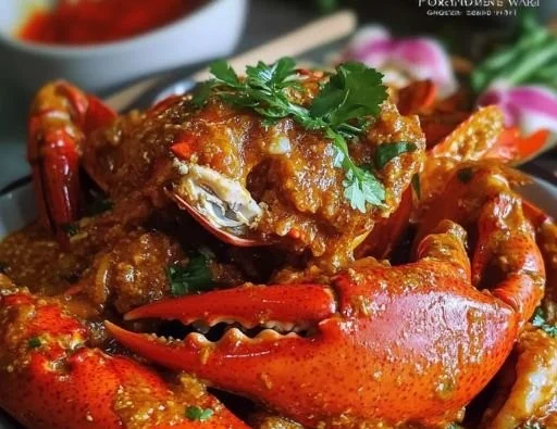 Delicious Singapore Chilli Crab dish served in a bowl.