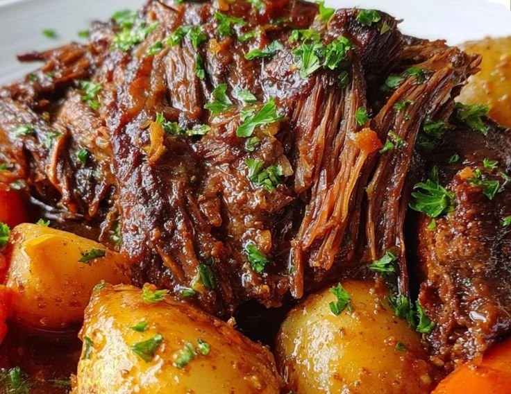 Delicious 5-star pot roast slow cooker dish with vegetables and gravy