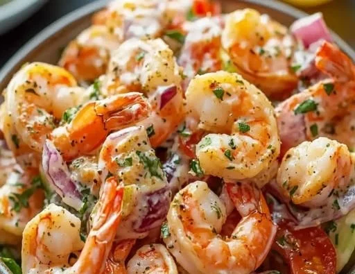 Delicious New York Deli Shrimp Salad with fresh ingredients