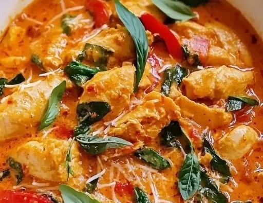 One Pot Thai Coconut Red Curry Chicken with vibrant ingredients and spices