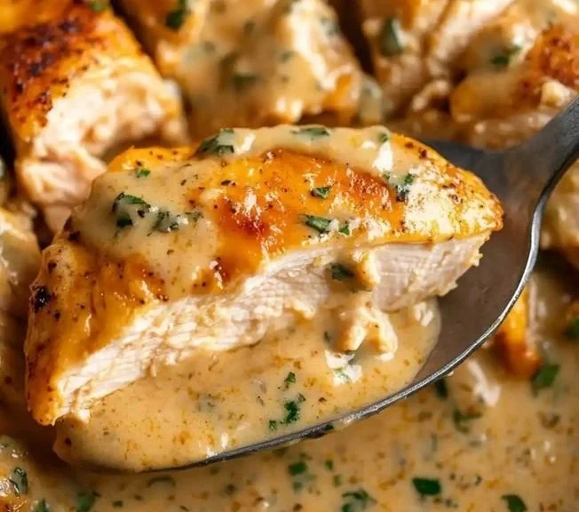 Delicious Ranch Chicken cooked in a Crock Pot with herbs and spices