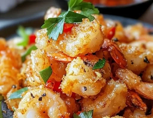 Savory salt and pepper crispy shrimp served as a tasty snack