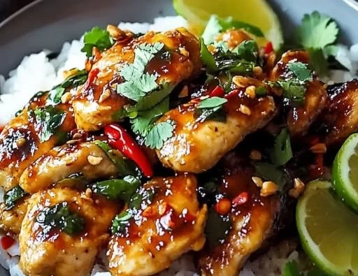 Plate of Sweet And Spicy Thai Chicken ready for a family dinner
