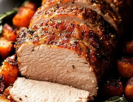 Tender and juicy pork loin roast with honey garlic glaze