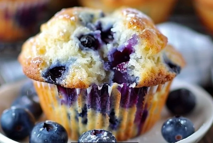 Delicious homemade blueberry muffins fresh out of the oven