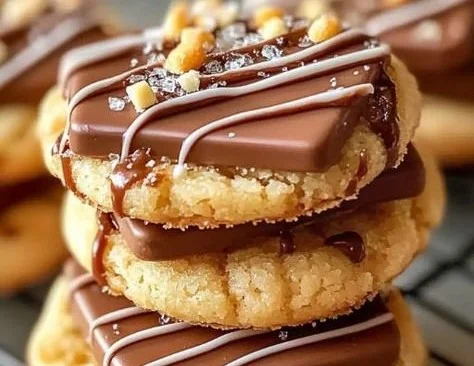 Homemade Twix Style Cookies with chocolate, caramel, and cookie layers