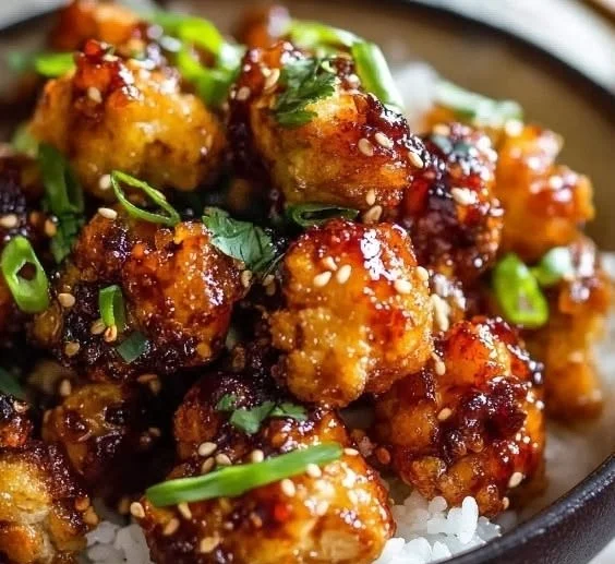 Bowl of Air-Fried Korean Chili Cauliflower with vibrant spices and herbs