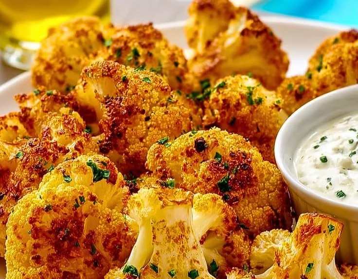 Crispy air fryer roasted cauliflower served in a bowl.