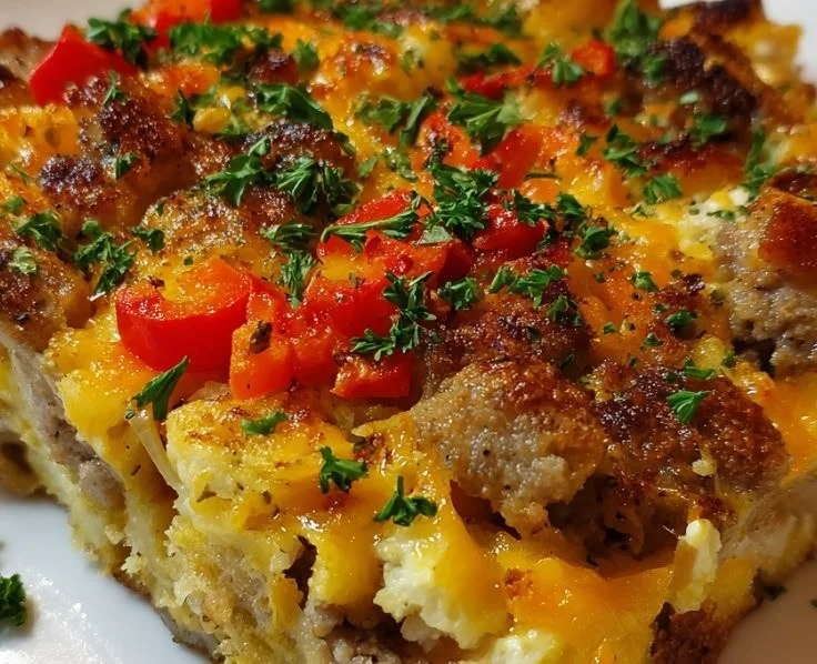 Delicious Amish Breakfast Casserole Hash in a baking dish
