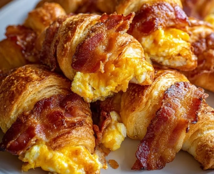 Bacon Egg Cheese Rolls made with crescent dough, served on a plate.