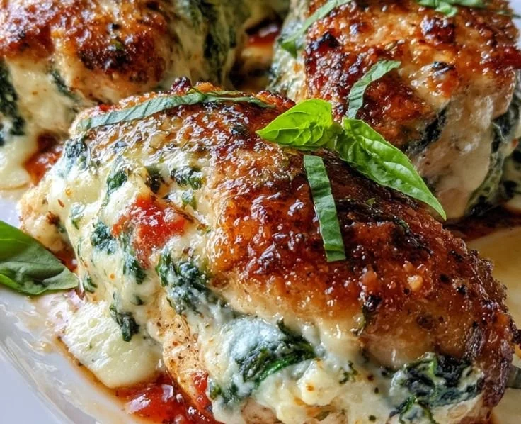 Flavorful Baked Ricotta Chicken garnished with herbs and cheese