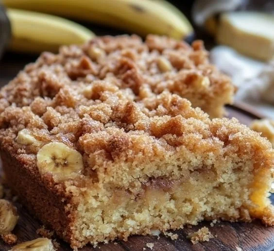 Delicious Banana Crumb Cake with a rich crumb topping and banana flavor