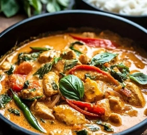 Delicious homemade Thai Panang curry served with rice