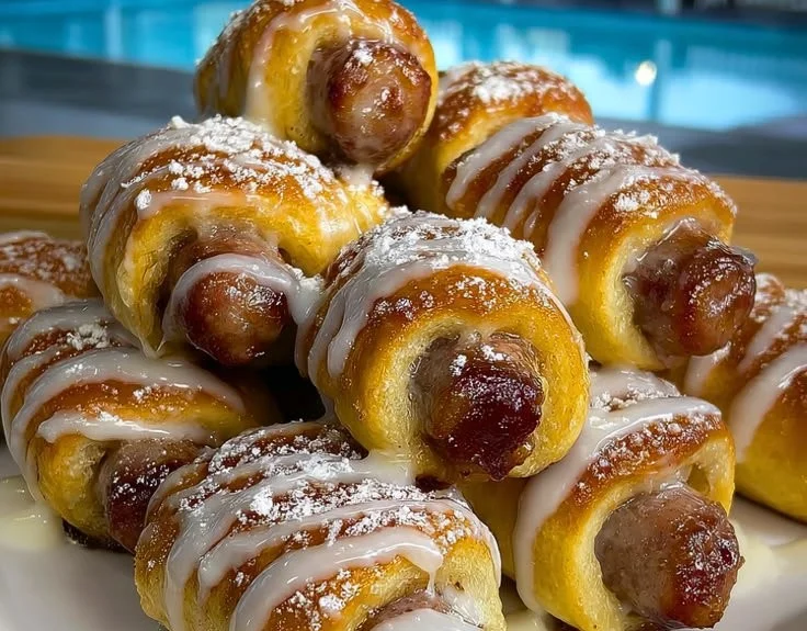 Delicious pigs in cinnamon rolls served on a breakfast plate