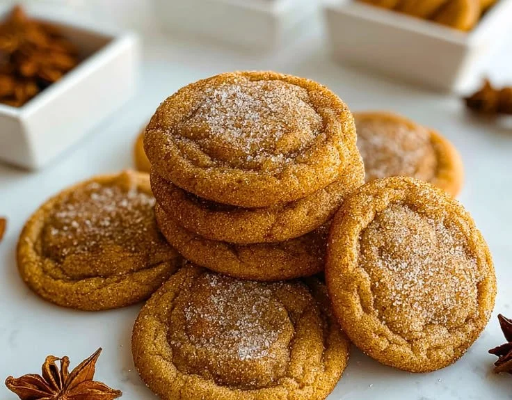 Brown Butter Pumpkin Snickerdoodle cookies on a baking sheet