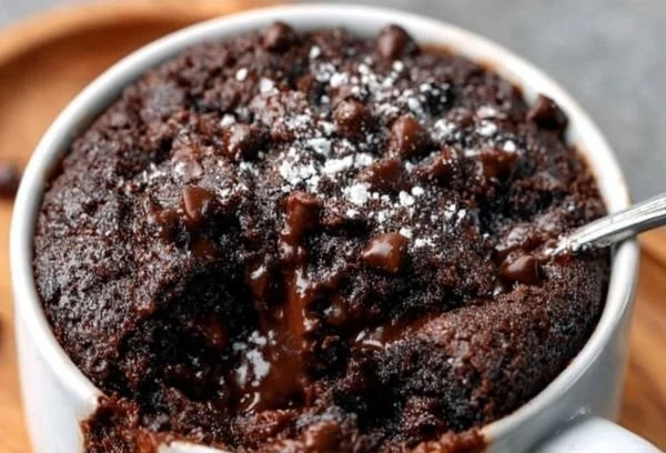Delicious Brownie in a Mug dessert, ready in minutes.