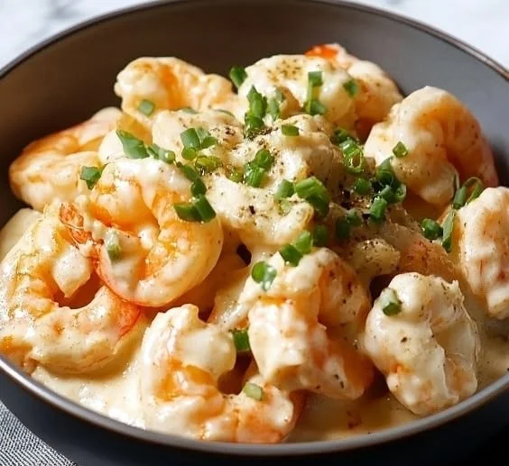 Buffet-Style Creamy Coconut Shrimp garnished with herbs