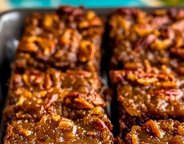 Buttery pecan pie brownies with a rich, indulgent texture and topping of pecans