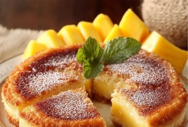 Delicious Caribbean Coconut Cakes on a rustic wooden table, garnished with coconut flakes.