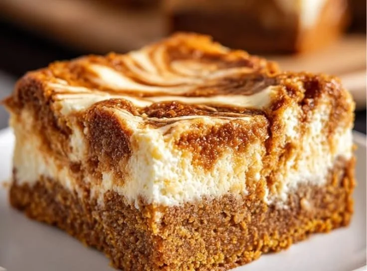 Delicious carrot cake cheesecake swirl bars ready in 35 minutes.