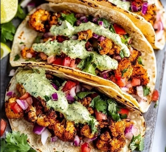 Delicious cauliflower tacos served in a vibrant plate