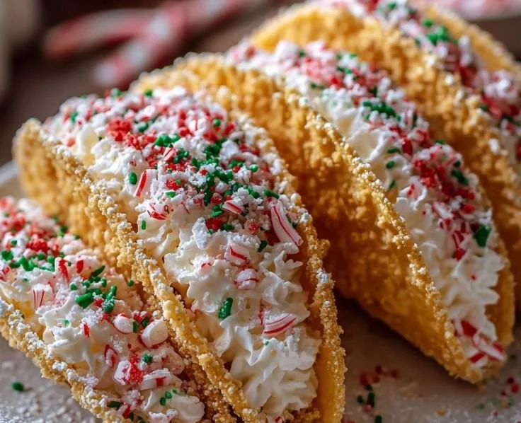 Delicious cheesecake tacos filled with creamy cheesecake and topped with fruit