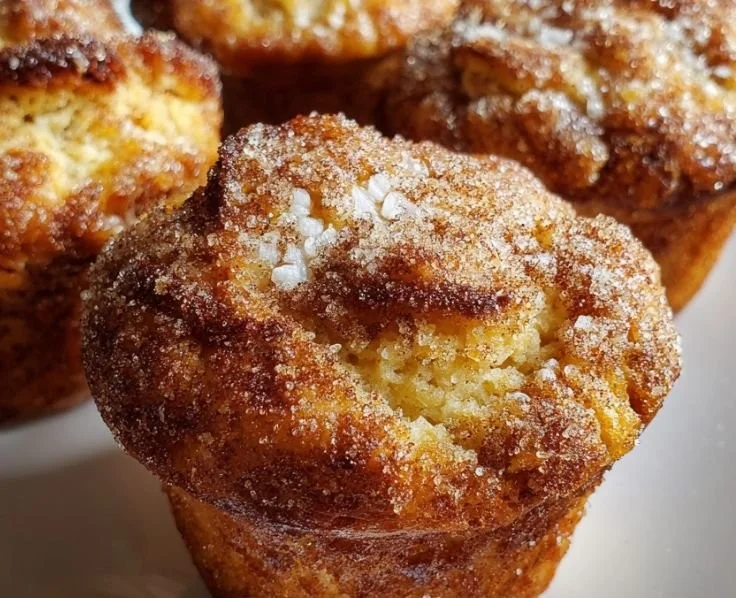 Freshly baked Cinnamon Sugar French Toast Muffins on a wooden table