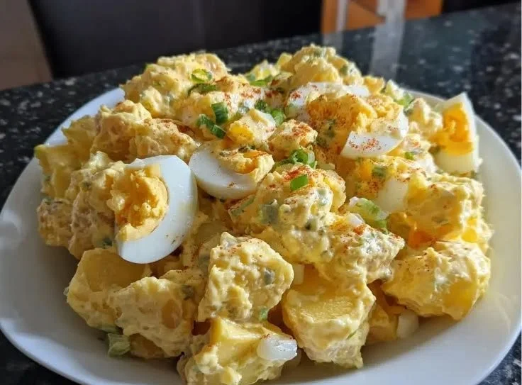 Classic Potato Salad with mayonnaise, mustard, and fresh herbs