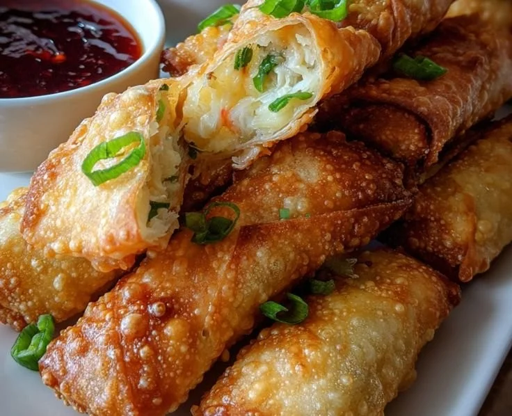 Crispy Crab Rangoon Egg Rolls filled with crab and cream cheese