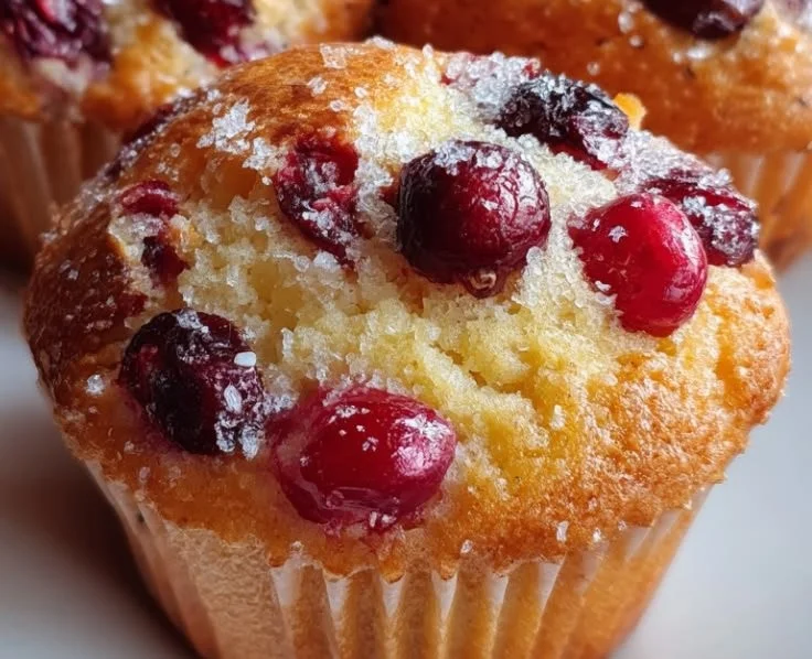 Freshly baked cranberry orange muffins on a cooling rack