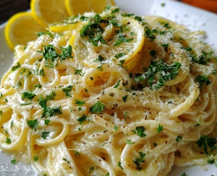 Creamy roasted garlic and lemon pasta sauce in a bowl