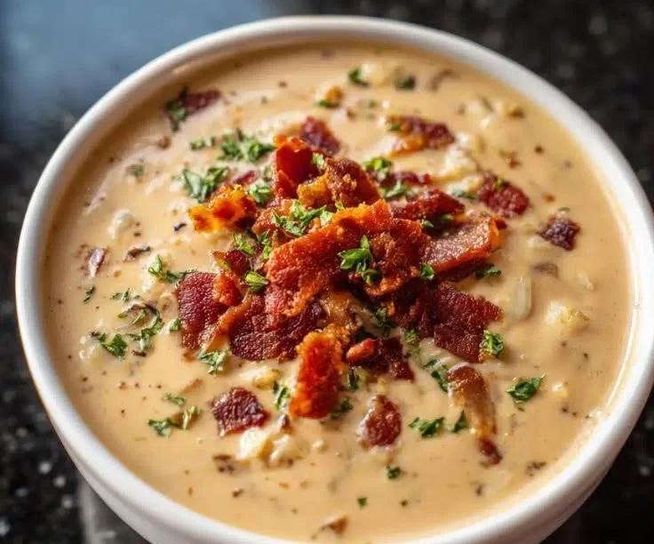 Delicious creamy white bean soup garnished with Dijon mustard in a bowl