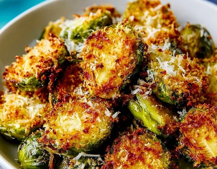 Crispy Parmesan-Crusted Brussels Sprouts served on a plate