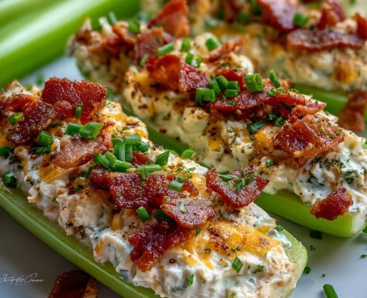 Delicious stuffed celery filled with tasty ingredients