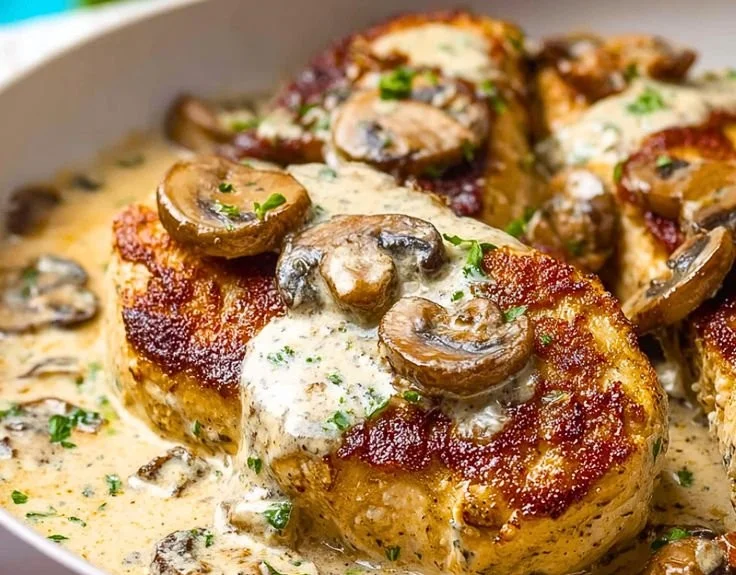 Delicious Easy Boursin Chicken ready to serve on a dining table.