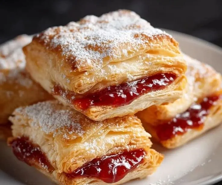 A plate of easy mini puff pastry desserts featuring different sweet fillings.