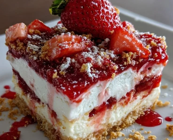 Easy homemade strawberry crunch bars with a tasty topping