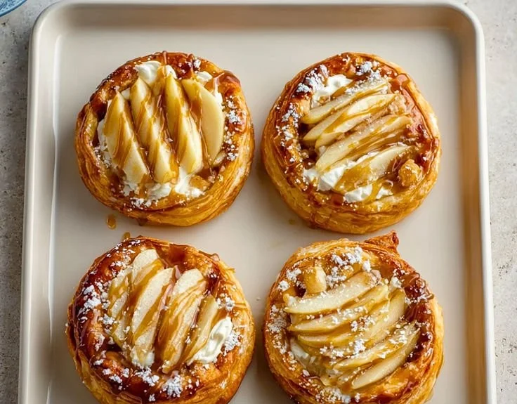 Espresso Apple Cream Cheese Danish with a glossy finish and apple topping