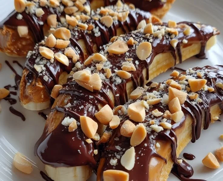 Frozen Banana Snickers dessert on a plate ready to be served