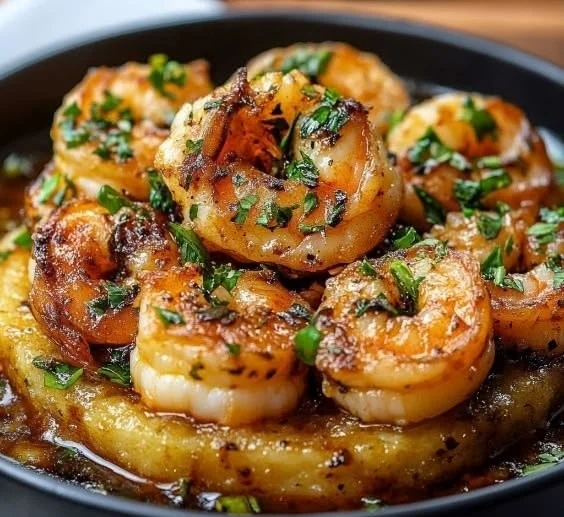 Delicious Garlic Shrimp Mofongo served on a plate with garnishes