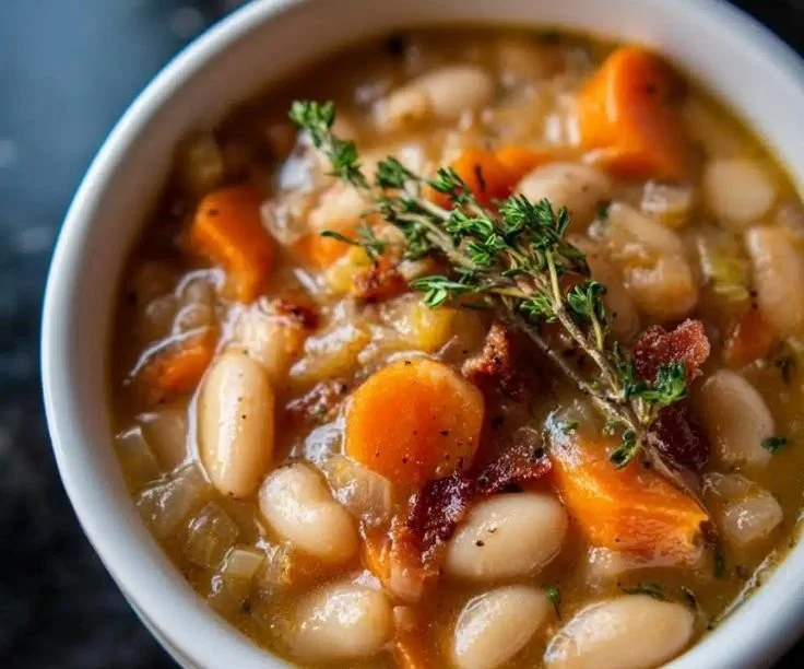 Slow cooker white bean soup with fresh herbs and rich flavors