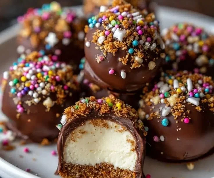 No-bake mini cheesecake pops on a platter, a perfect dessert treat.