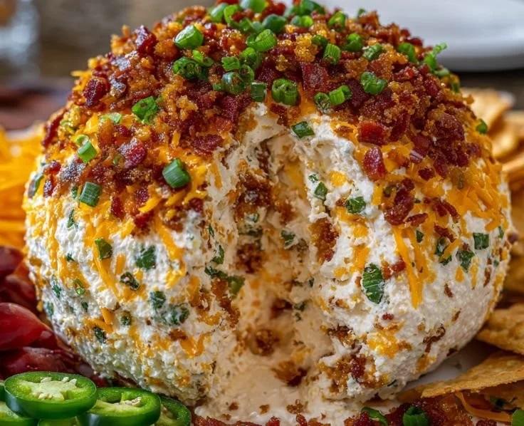Jalapeño Popper Cheese Ball served with crackers and vegetables