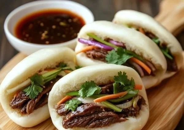 Keto Tender Beef Bao Buns filled with succulent beef, low-carb recipe